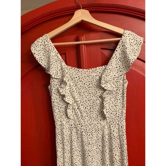Leith  Size XS Nordstroms Brand Polka Dot Ruffle Jumpsuit Black White Romper EUC - Picture 4 of 6